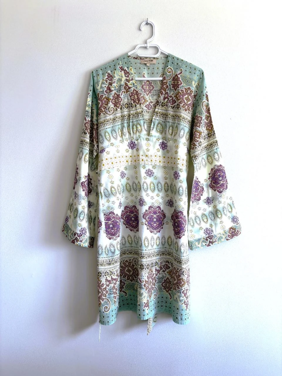 Vestido Ligne Kiwi – tamanho G – estampa boho – 100% algodão – decote em V – photo 6